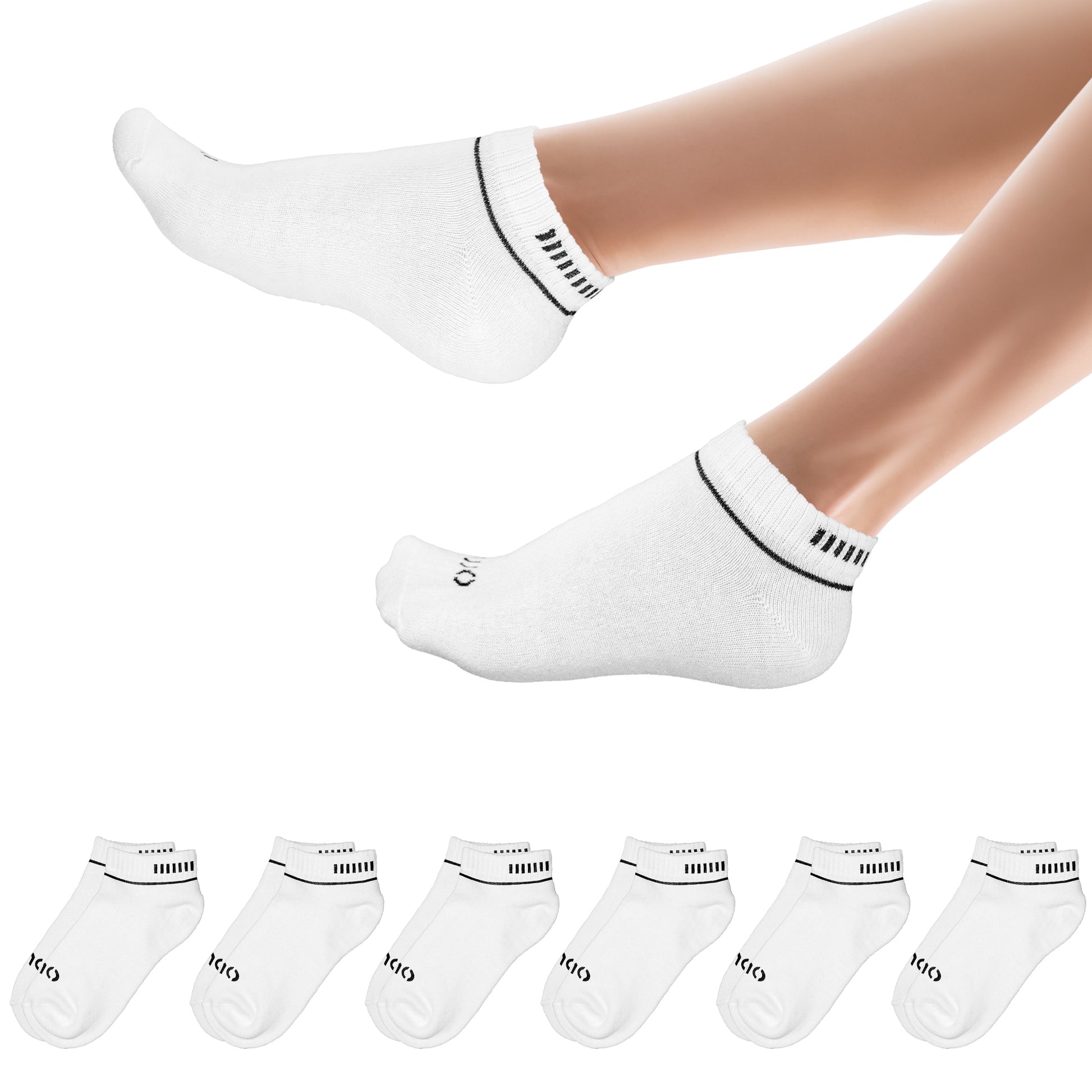 Weiße Sneakersocken mit Logo und schwarzem Ring