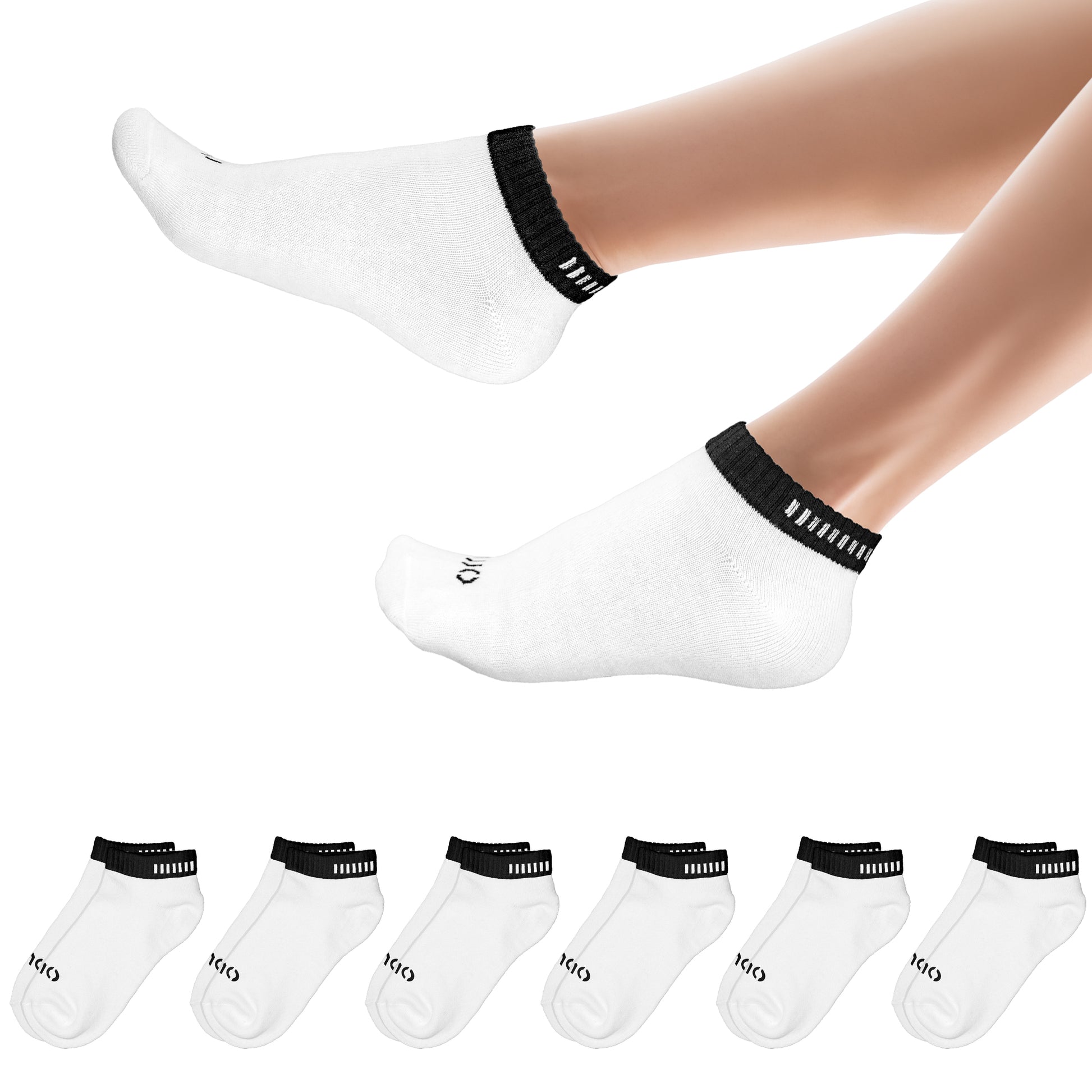 Weiße Sneakersocken mit schwarzem Bund & Branding – Baumwollmischung