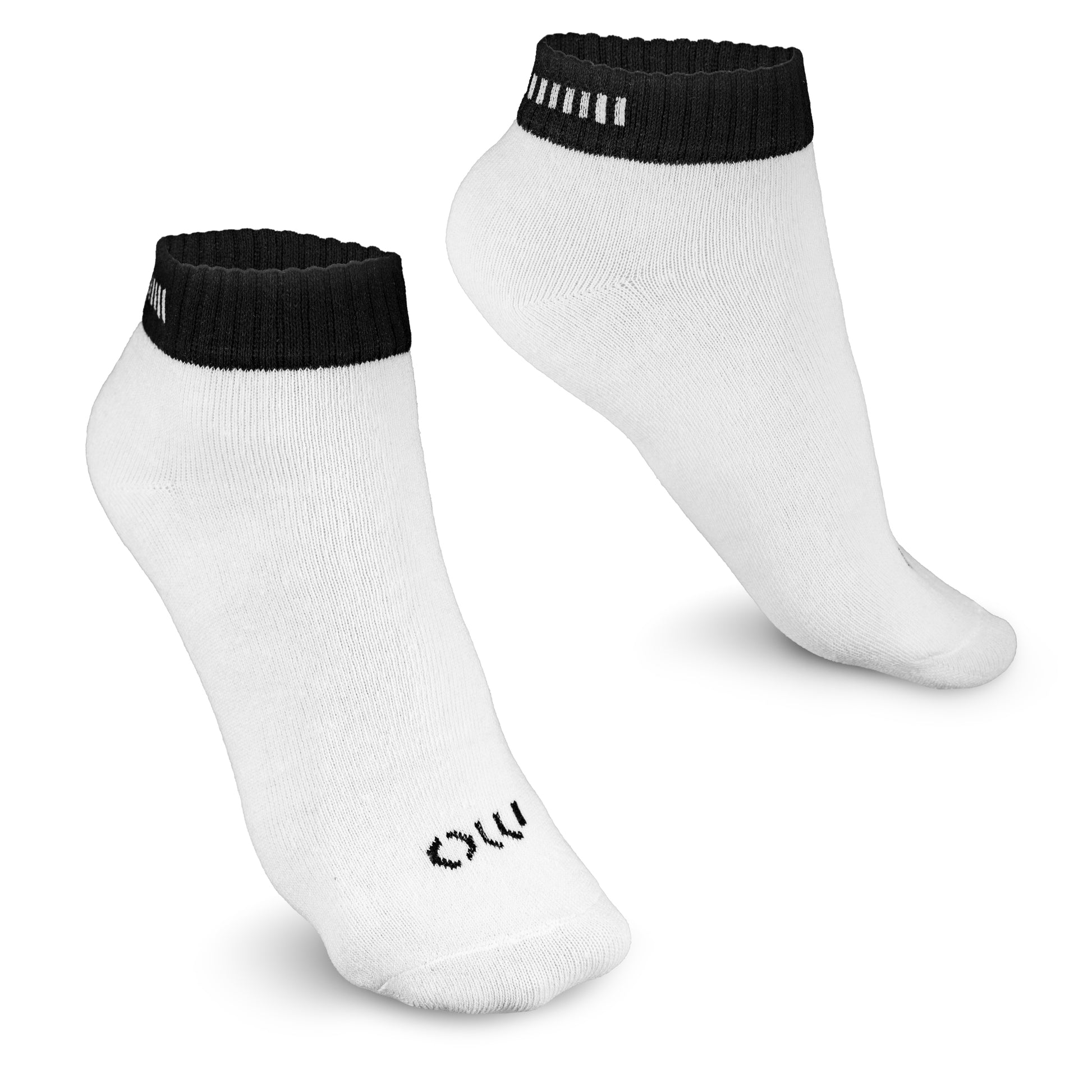 Quartersocken, Weiß, schwarze Manschette, Branding