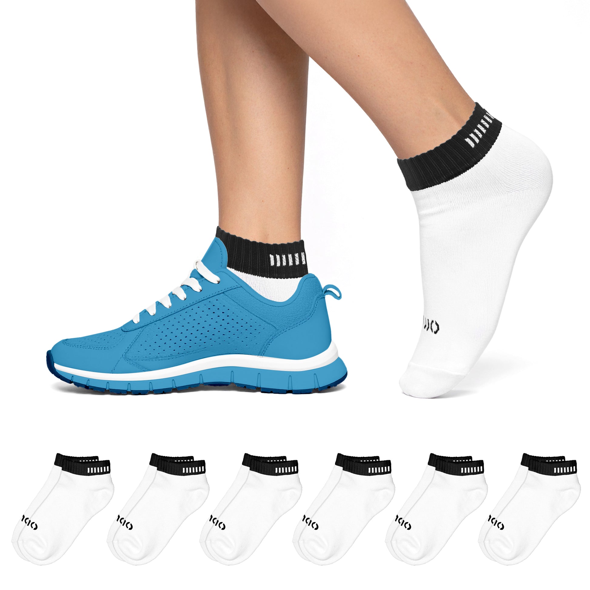  Weiße Quartersocken mit schwarzer Manschette & Branding